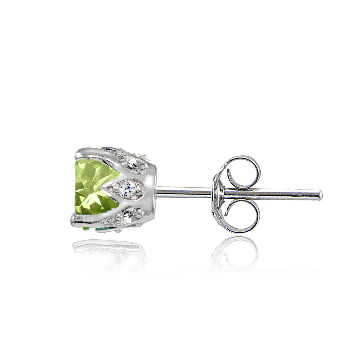Sterling Silver Peridot and White Topaz Crown Stud Earrings-2