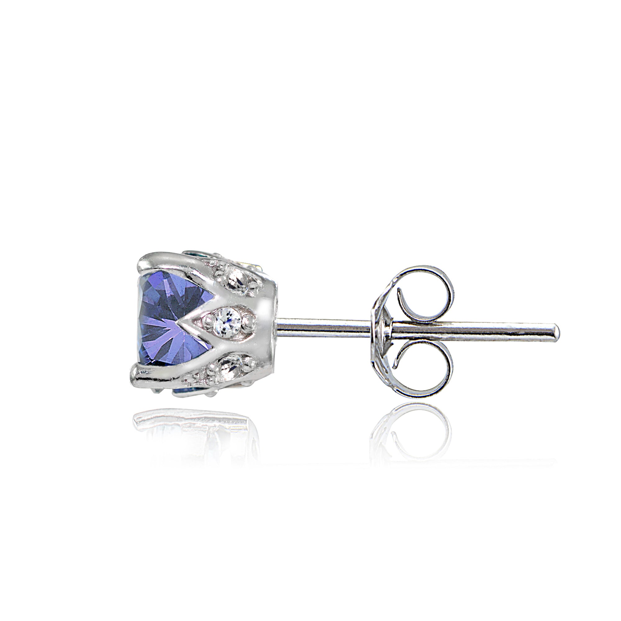Sterling Silver Tanzanite and White Topaz Crown Stud Earrings-2