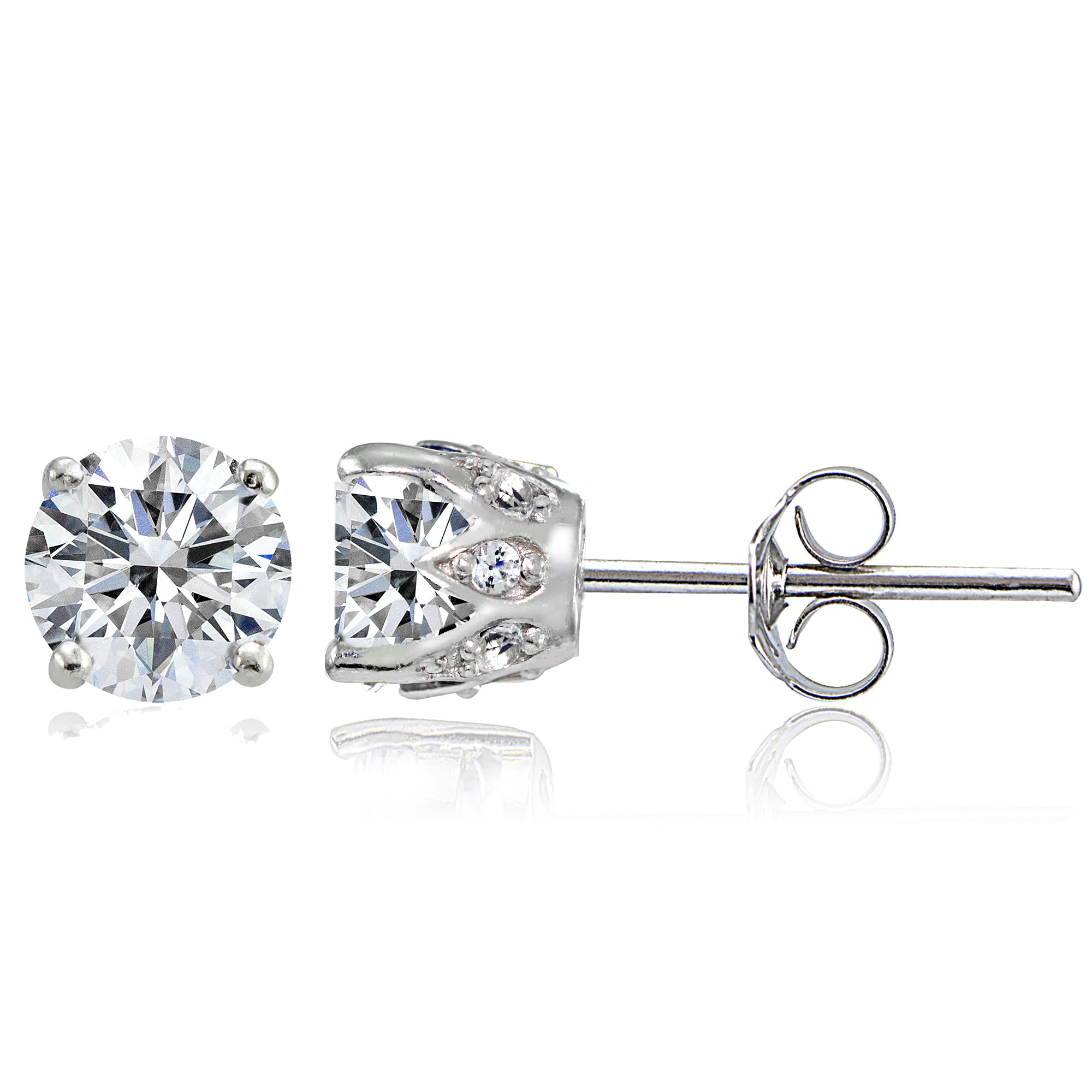 Sterling Silver Cubic Zirconia Crown Stud Earrings