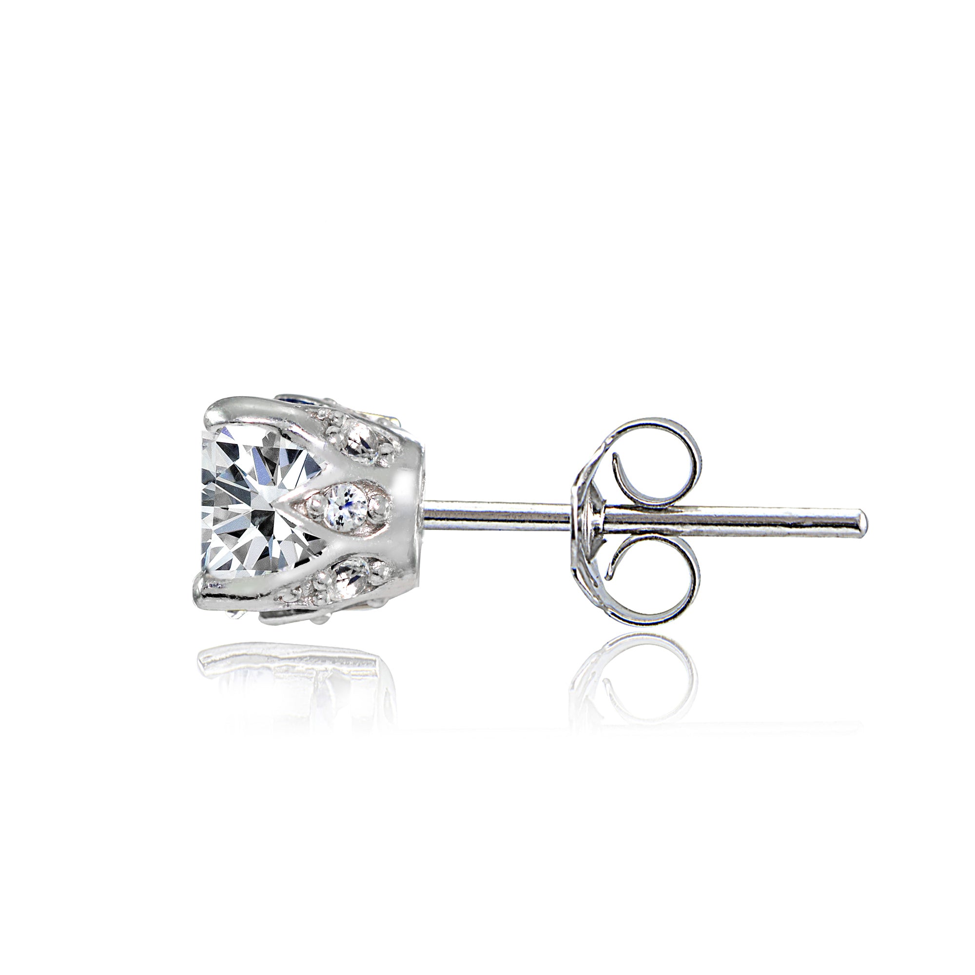 Sterling Silver Cubic Zirconia Crown Stud Earrings-2