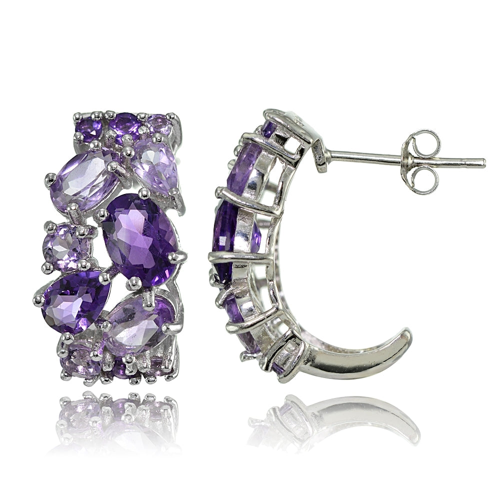 Sterling Silver African Amethyst and Amethyst Tonal Cluster Earrings