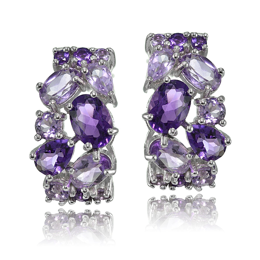 Sterling Silver African Amethyst and Amethyst Tonal Cluster Earrings-2