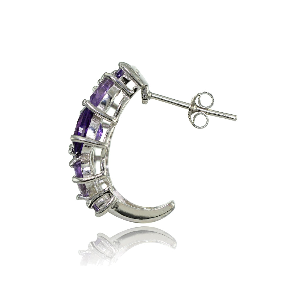 Sterling Silver African Amethyst and Amethyst Tonal Cluster Earrings-3