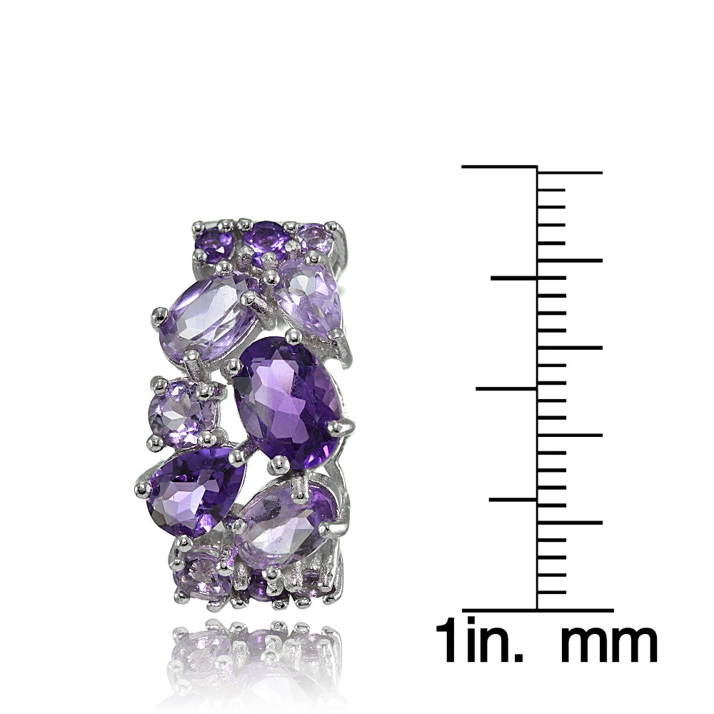 Sterling Silver African Amethyst and Amethyst Tonal Cluster Earrings-4