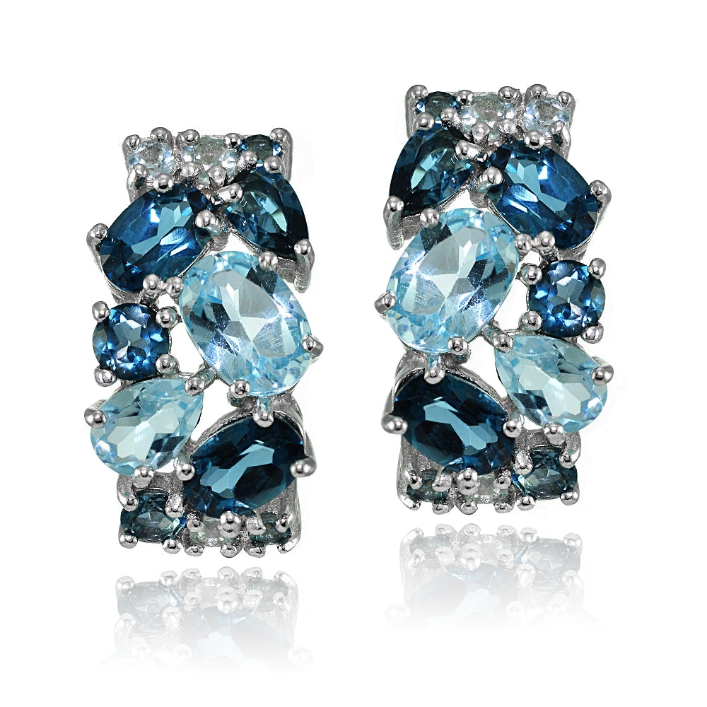 Sterling Silver London Blue Topaz and Blue Topaz Tonal Cluster Earrings-2