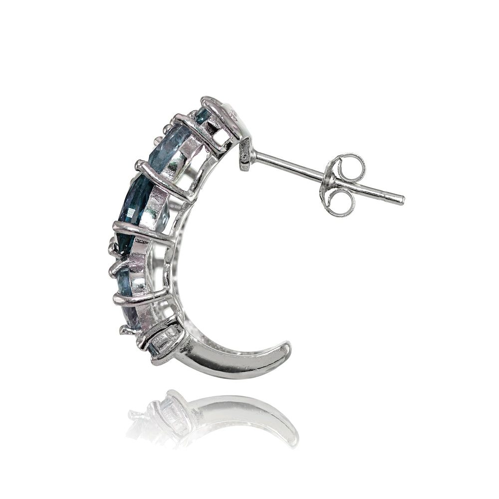 Sterling Silver London Blue Topaz and Blue Topaz Tonal Cluster Earrings-3
