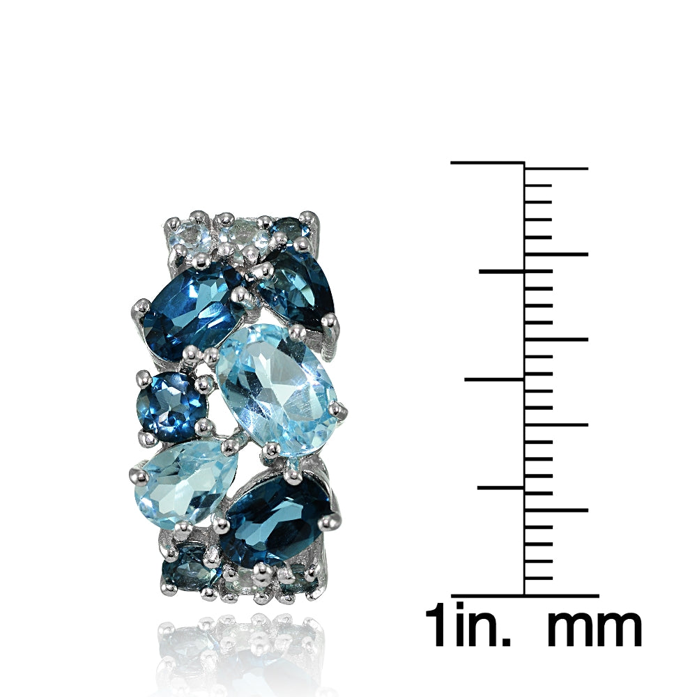 Sterling Silver London Blue Topaz and Blue Topaz Tonal Cluster Earrings-4
