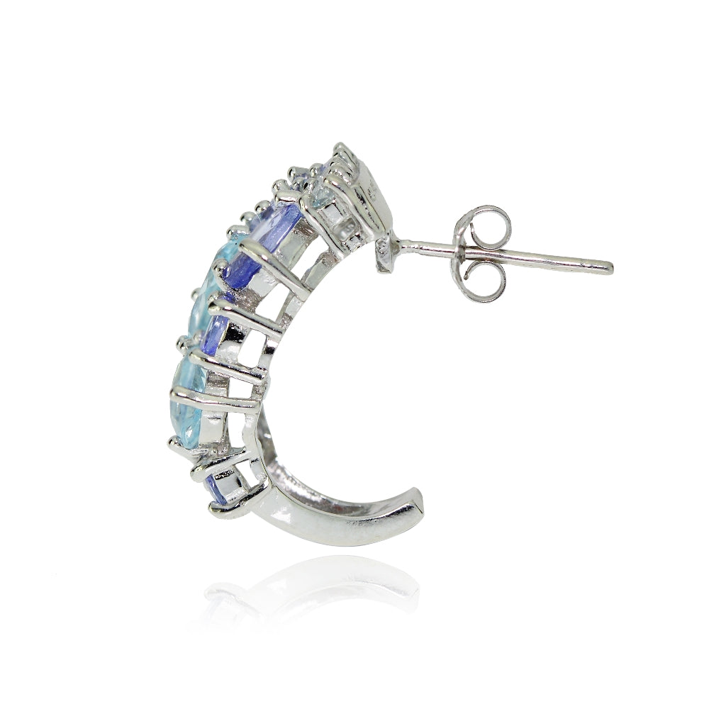 Sterling Silver Tanzanite and Blue Topaz Tonal Cluster Earrings-2
