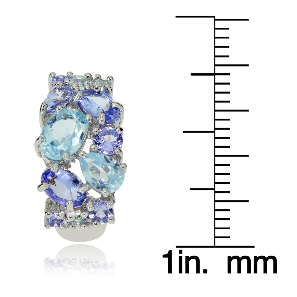 Sterling Silver Tanzanite and Blue Topaz Tonal Cluster Earrings-3