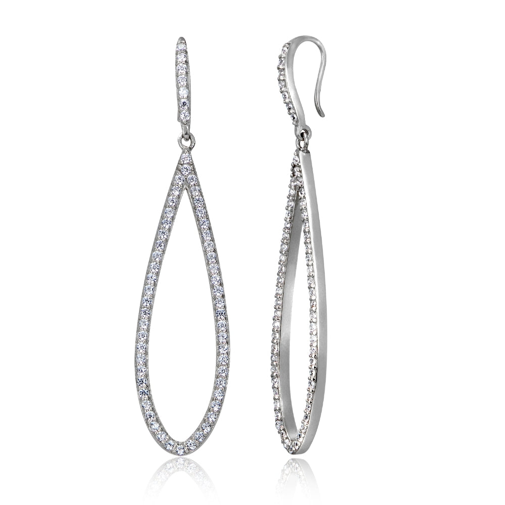 Sterling Silver Cubic Zirconia Teardrop Dangle Earrings