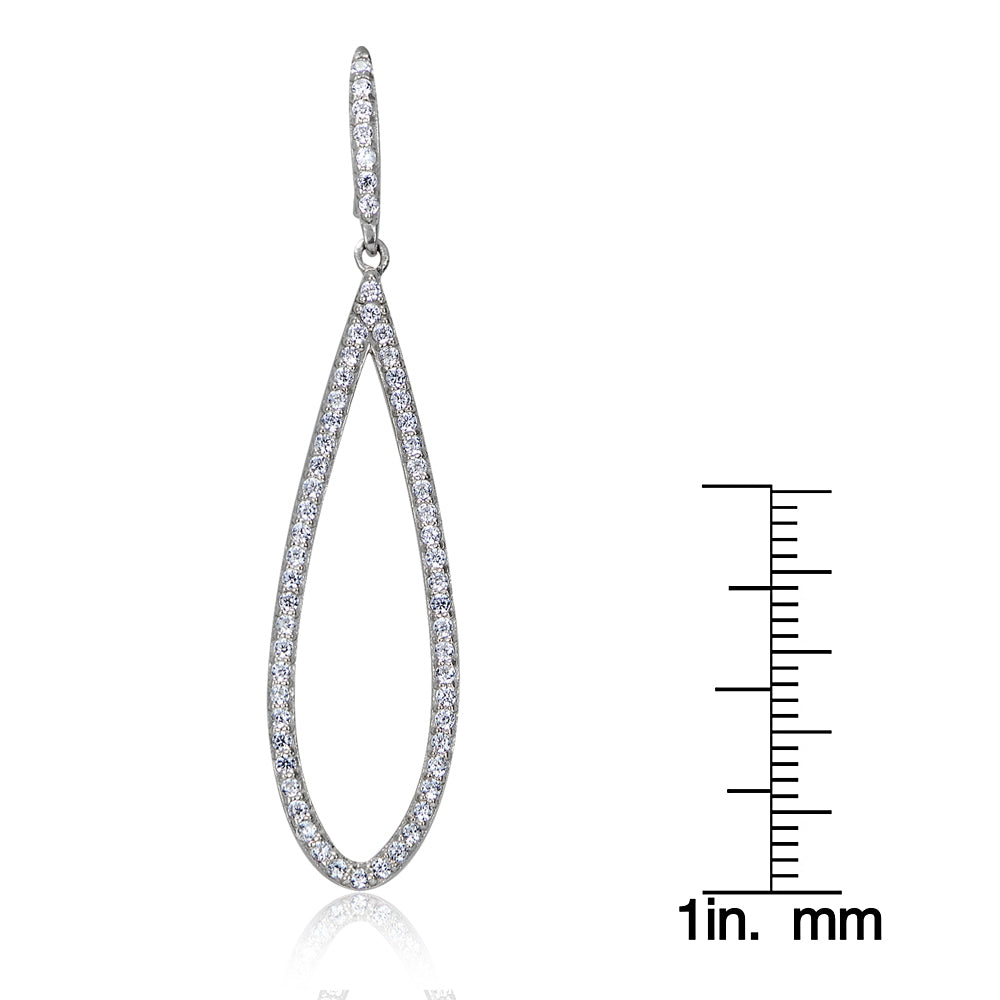 Sterling Silver Cubic Zirconia Teardrop Dangle Earrings-3