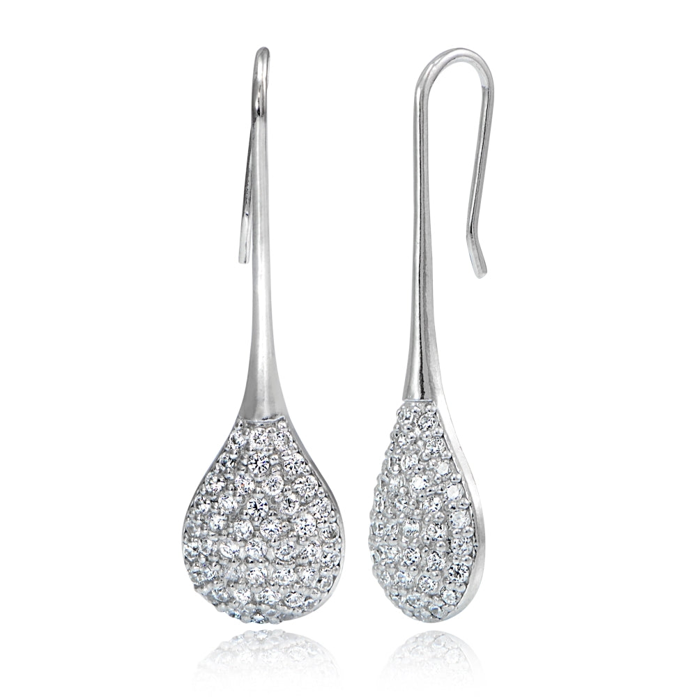 Sterling Silver Cubic Zirconia Teardrop Hook Earrings