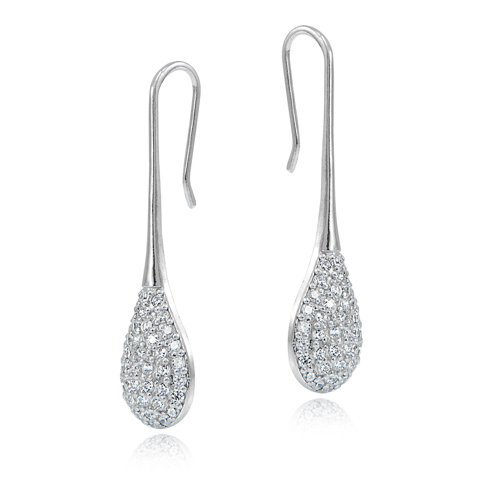 Sterling Silver Cubic Zirconia Teardrop Hook Earrings-2
