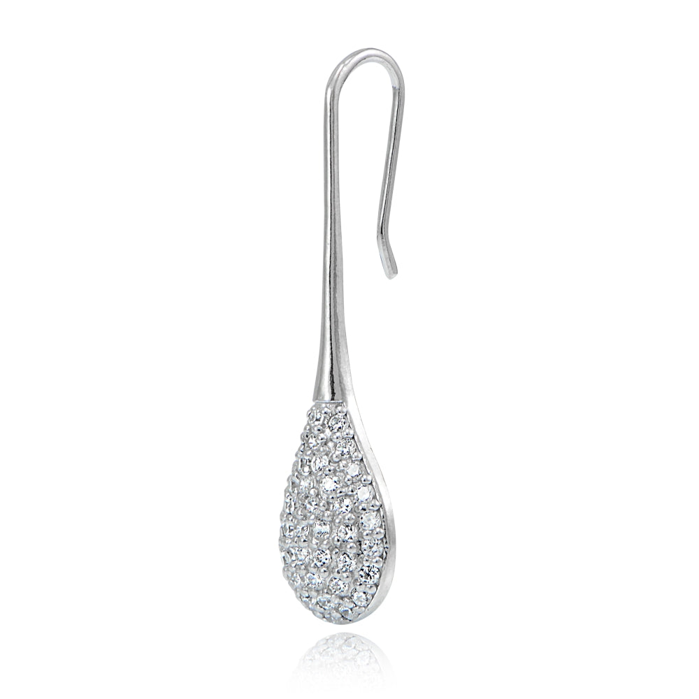 Sterling Silver Cubic Zirconia Teardrop Hook Earrings-3