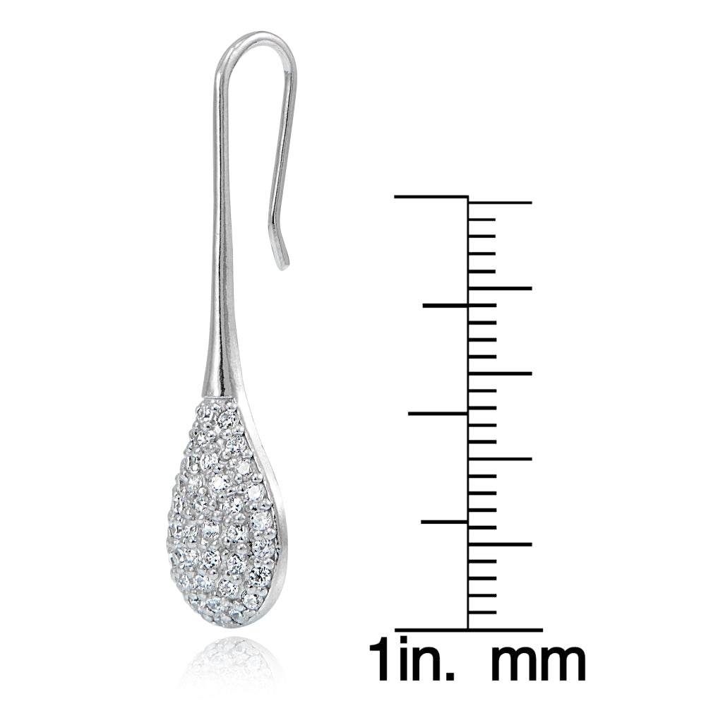 Sterling Silver Cubic Zirconia Teardrop Hook Earrings-4