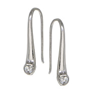 Sterling Silver Cubic Zirconia Elongated Puffed Teardrop Hook Earrings