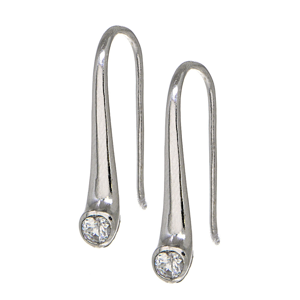 Sterling Silver Cubic Zirconia Elongated Puffed Teardrop Hook Earrings-2
