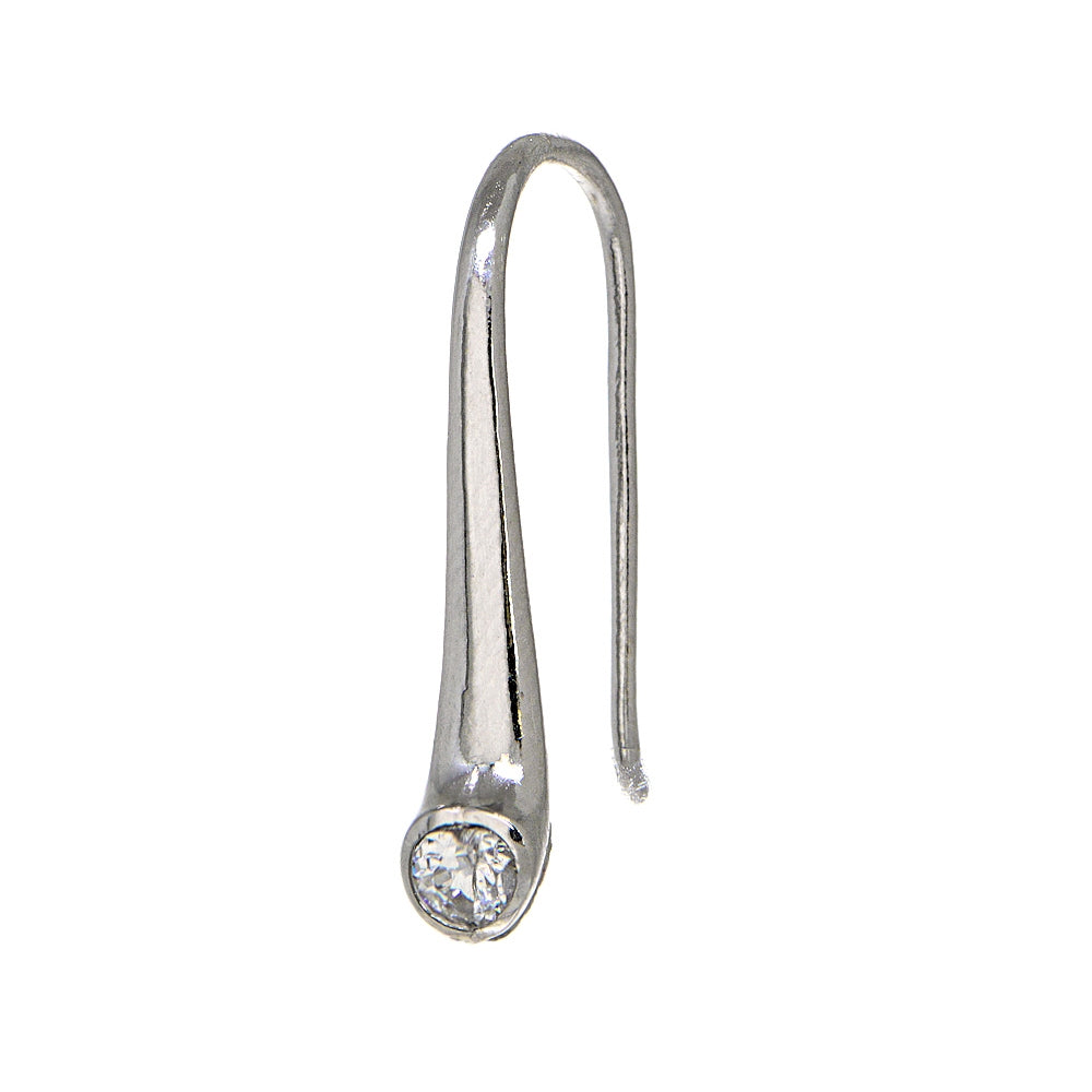 Sterling Silver Cubic Zirconia Elongated Puffed Teardrop Hook Earrings-3
