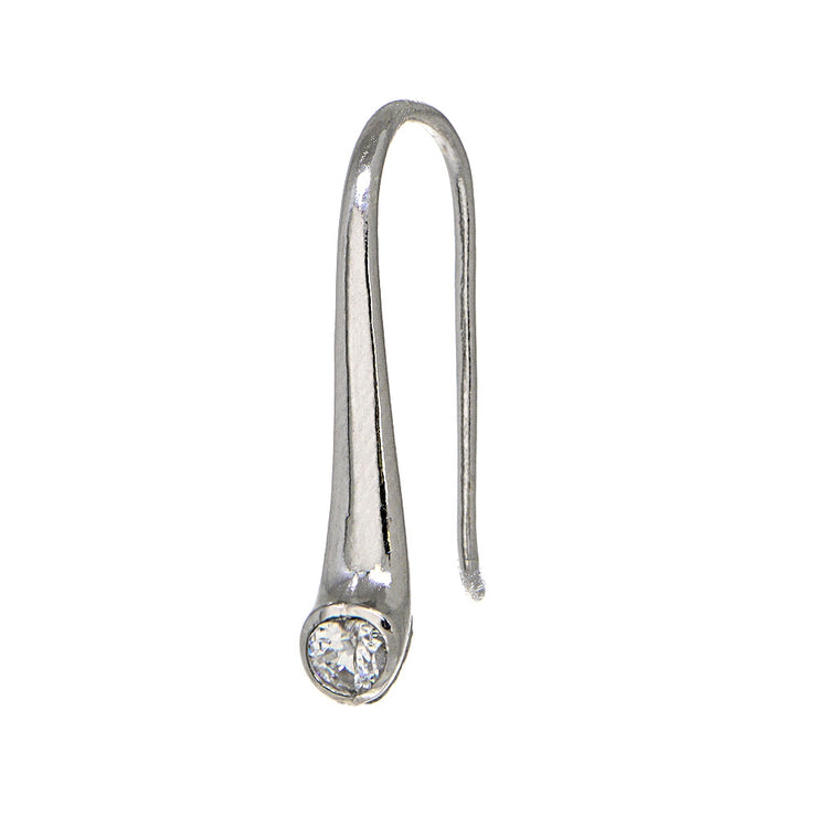 Sterling Silver Cubic Zirconia Elongated Puffed Teardrop Hook Earrings