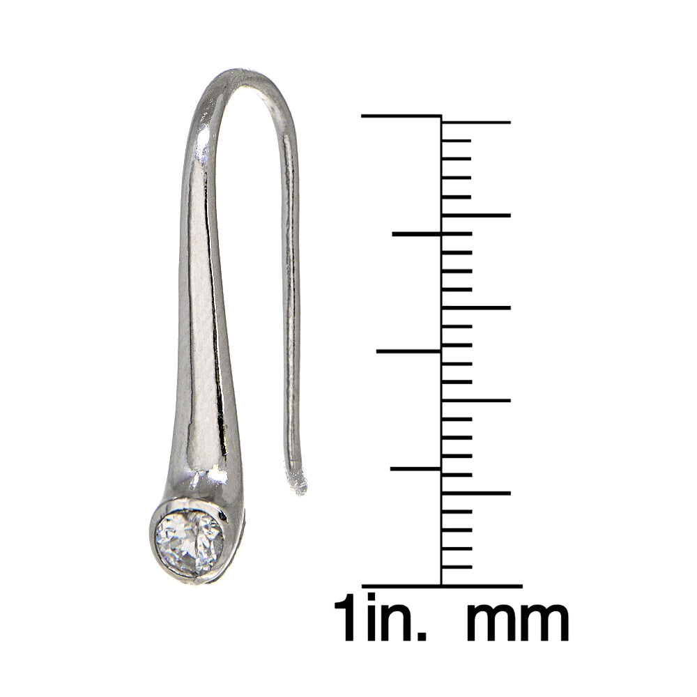 Sterling Silver Cubic Zirconia Elongated Puffed Teardrop Hook Earrings-4