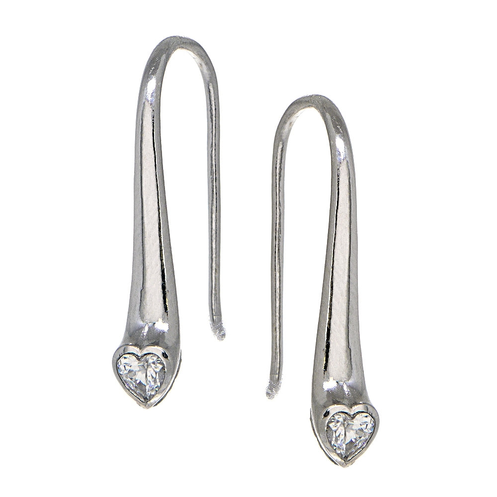 Sterling Silver Cubic Zirconia Heart Elongated Teardrop Hook Earrings