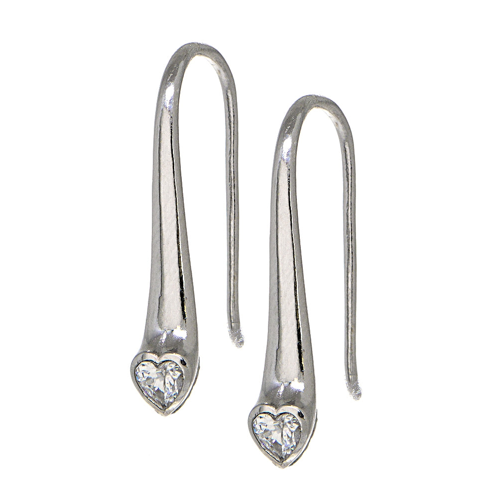 Sterling Silver Cubic Zirconia Heart Elongated Teardrop Hook Earrings-2