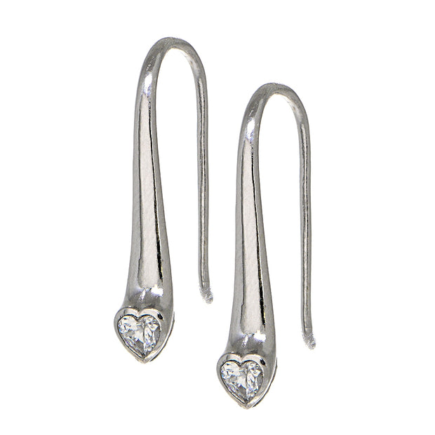 Sterling Silver Cubic Zirconia Heart Elongated Teardrop Hook Earrings