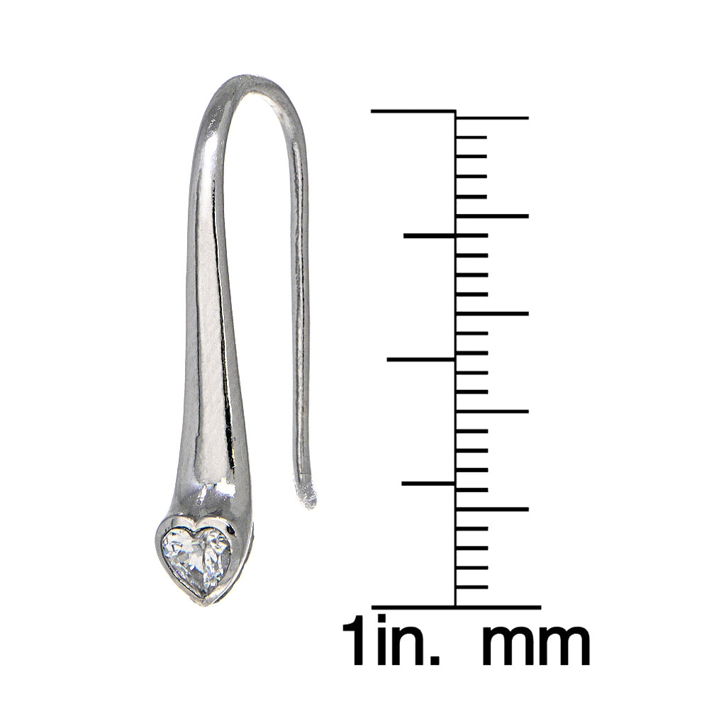 Sterling Silver Cubic Zirconia Heart Elongated Teardrop Hook Earrings-4