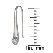 Sterling Silver Cubic Zirconia Heart Elongated Teardrop Hook Earrings