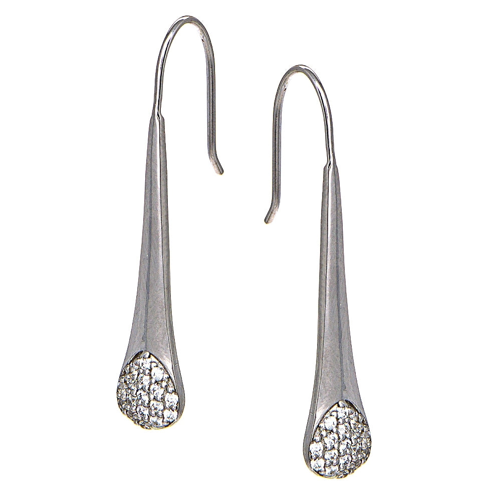 Sterling Silver Cubic Zirconia Elongated Teardrop Hook Earrings