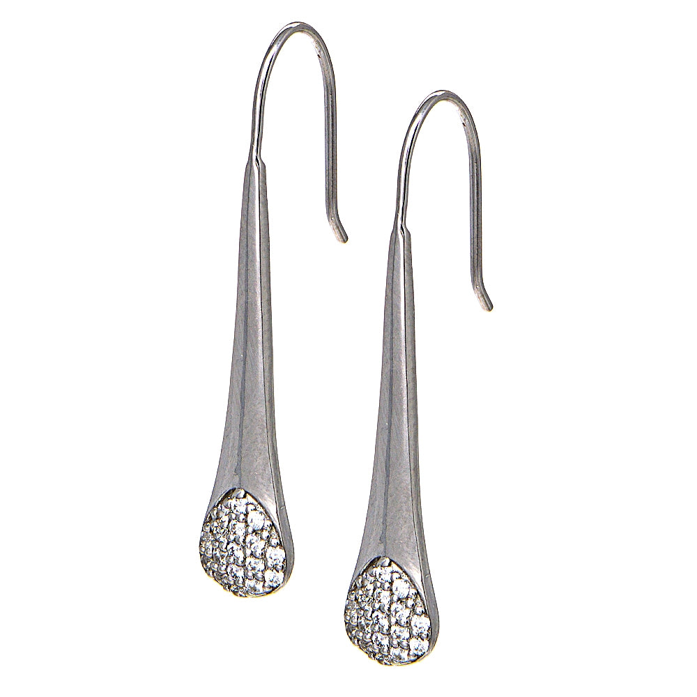 Sterling Silver Cubic Zirconia Elongated Teardrop Hook Earrings-2