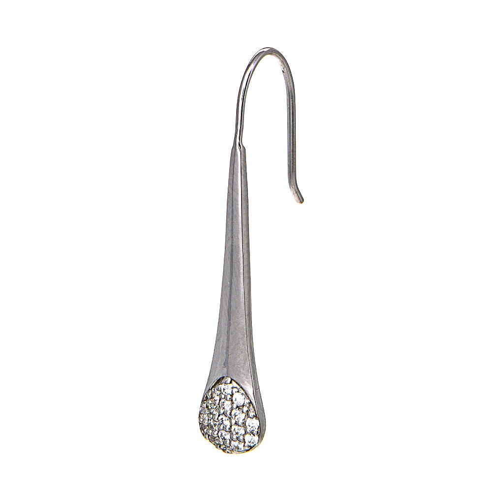 Sterling Silver Cubic Zirconia Elongated Teardrop Hook Earrings-3