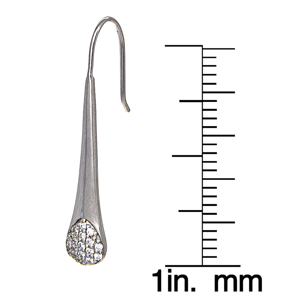 Sterling Silver Cubic Zirconia Elongated Teardrop Hook Earrings-4