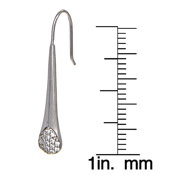Sterling Silver Cubic Zirconia Elongated Teardrop Hook Earrings