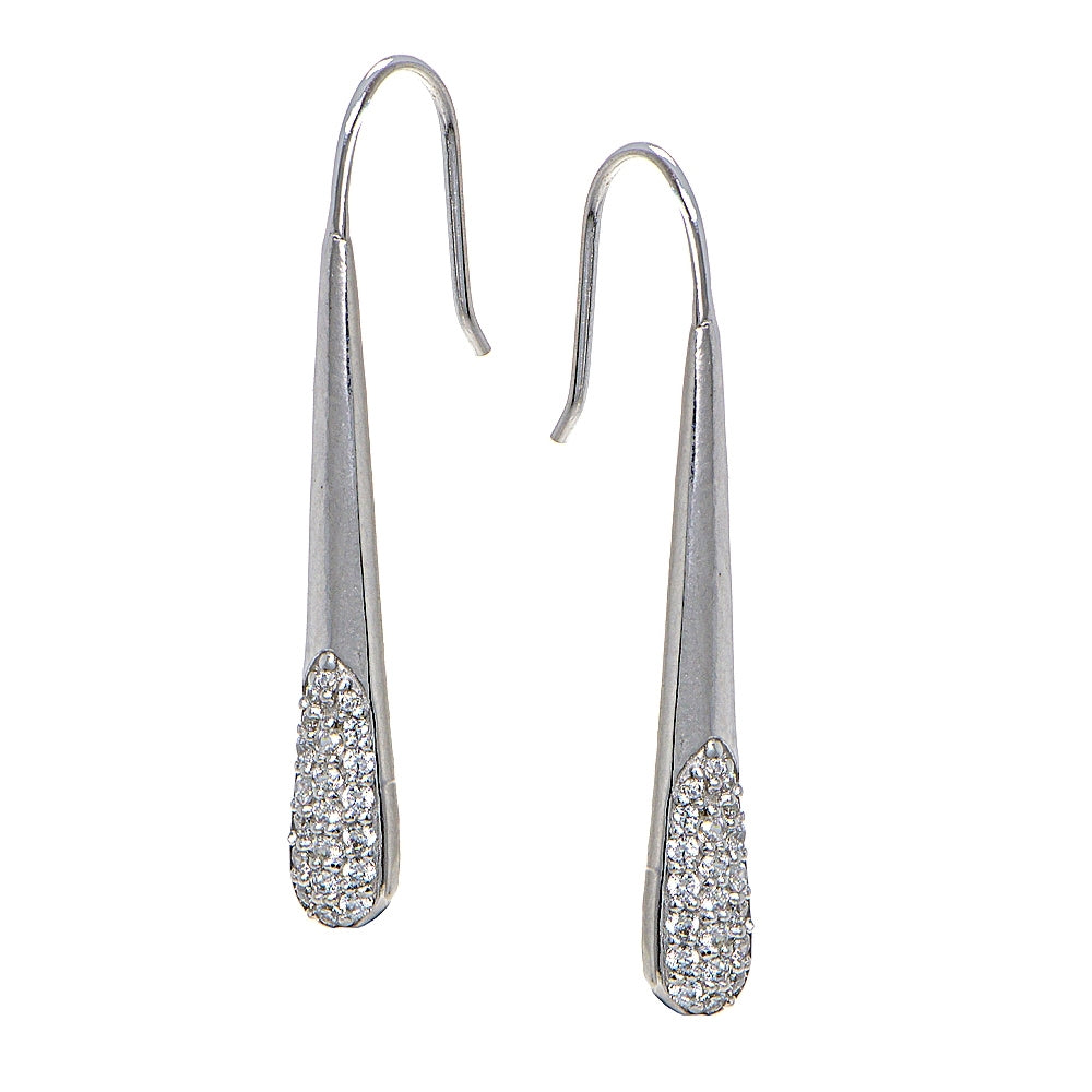 Sterling Silver Cubic Zirconia Elongated Teardrop Hook Drop Earrings