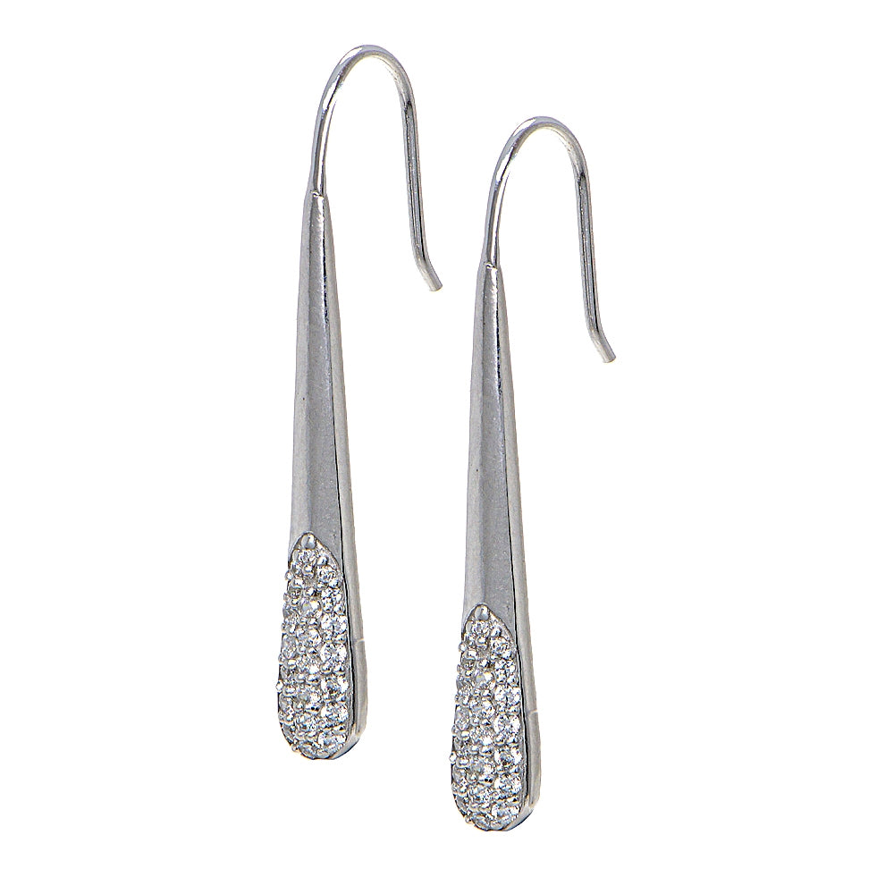 Sterling Silver Cubic Zirconia Elongated Teardrop Hook Drop Earrings-2
