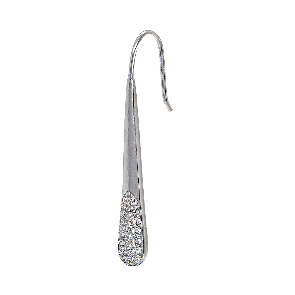 Sterling Silver Cubic Zirconia Elongated Teardrop Hook Drop Earrings-3