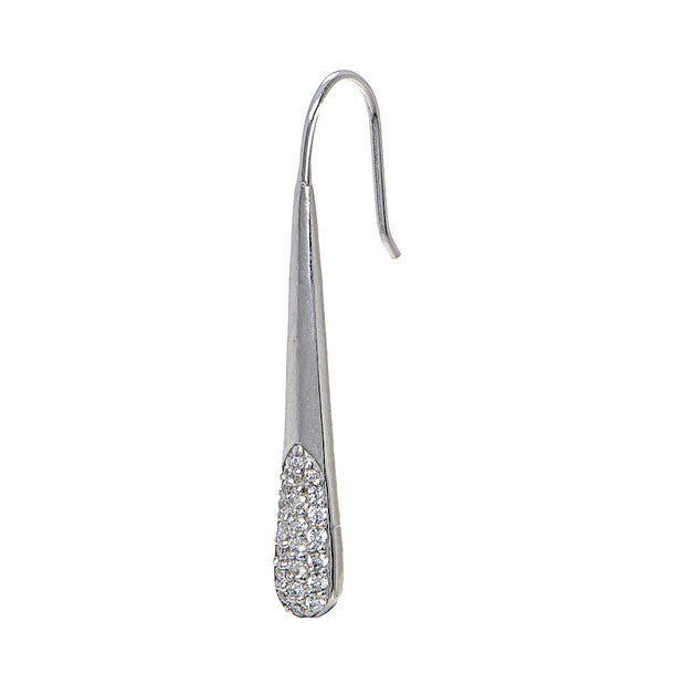 Sterling Silver Cubic Zirconia Elongated Teardrop Hook Drop Earrings