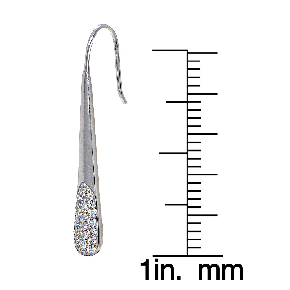 Sterling Silver Cubic Zirconia Elongated Teardrop Hook Drop Earrings-4
