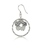 Sterling Silver Diamond-Cut Hoop with Flower Charm Dangle Earrings