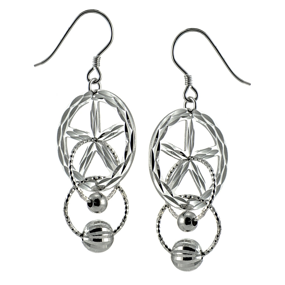 Sterling Silver Diamond-Cut Multi Circle and Bead Dangle Earrings
