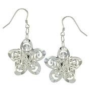 Sterling Silver Diamond-Cut Zinnia Flower Dangle Earrings