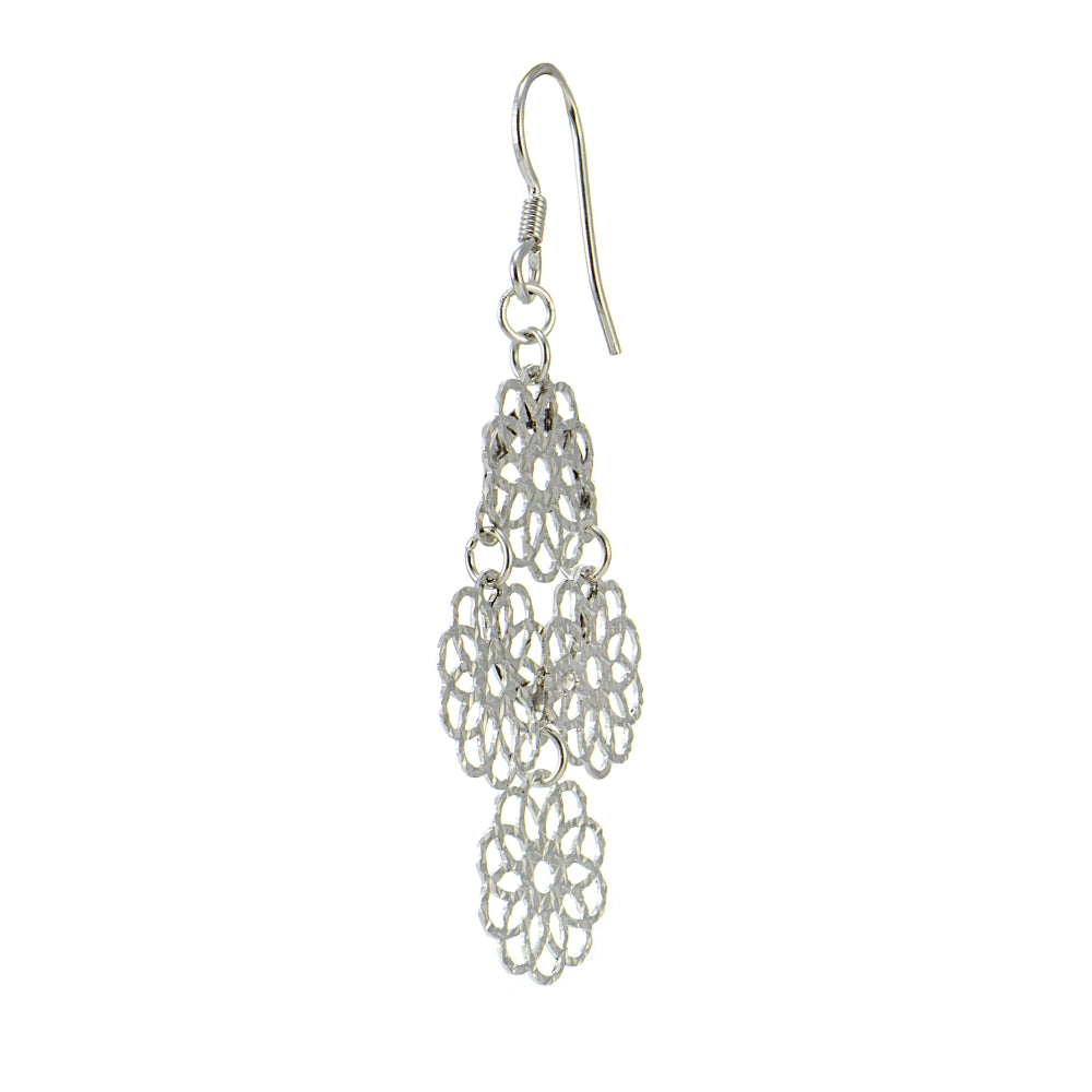 Sterling Silver Diamond-Cut Four Flower Drop Dangle Earrings-3