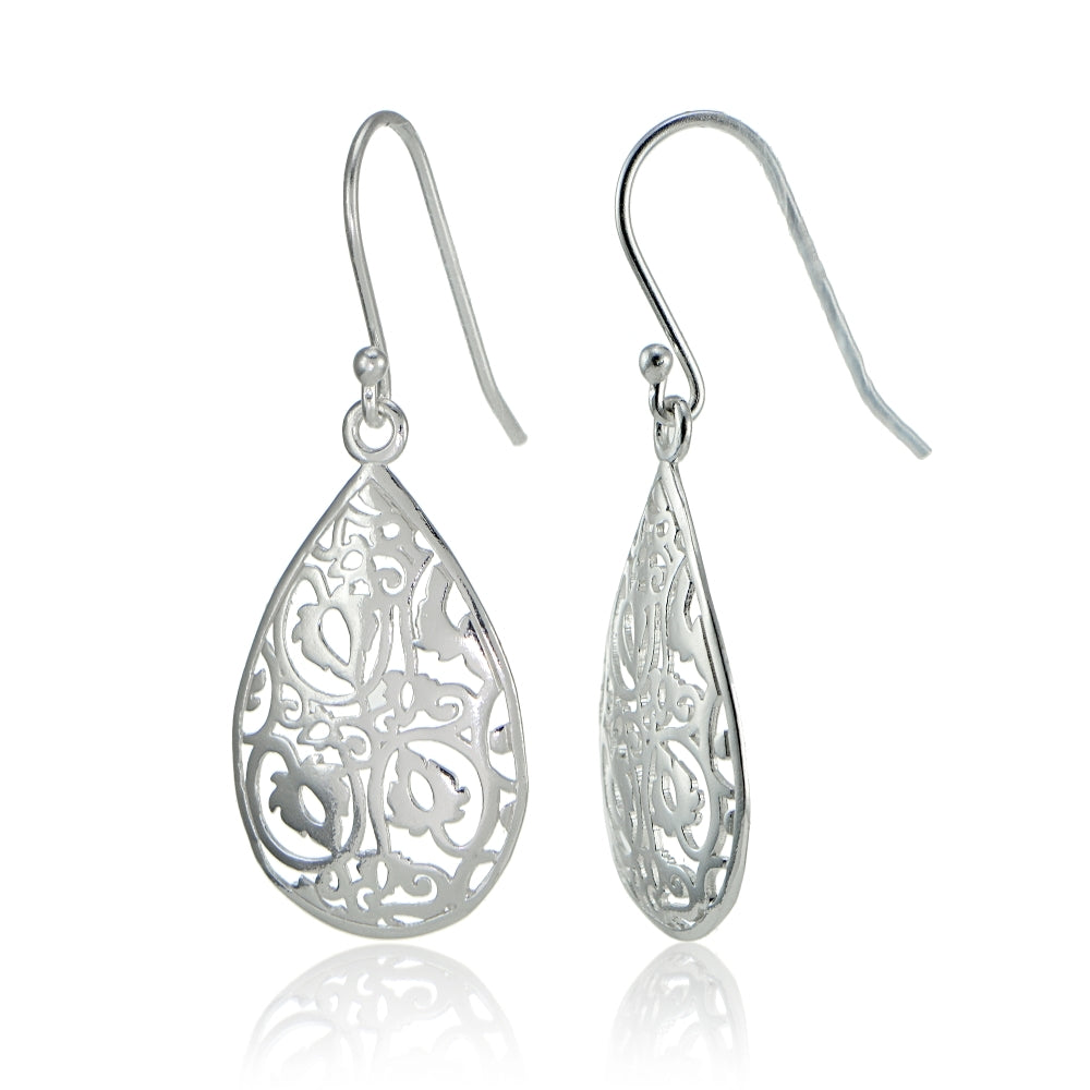 Sterling Silver Filigree Teardrop Earrings