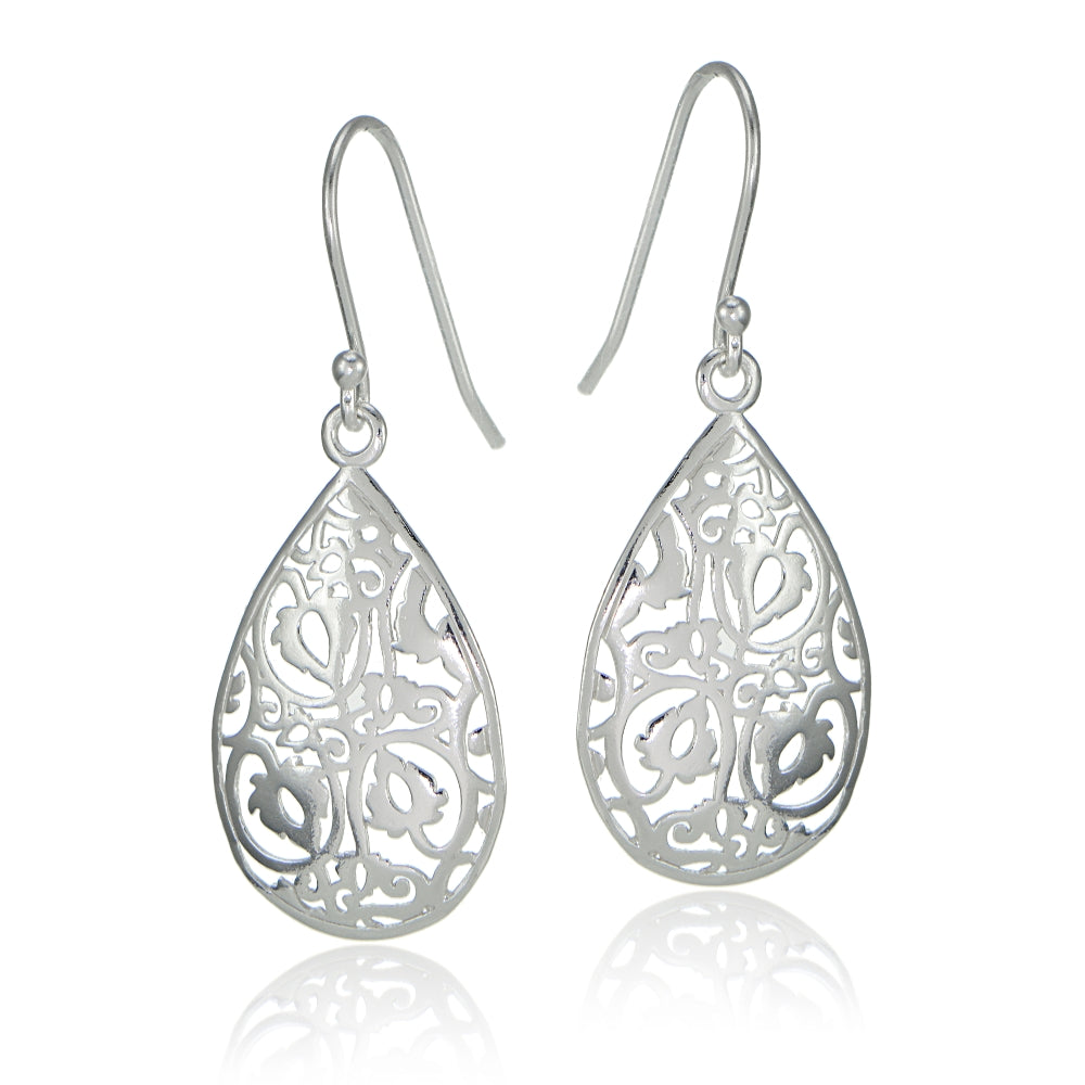 Sterling Silver Filigree Teardrop Earrings-2