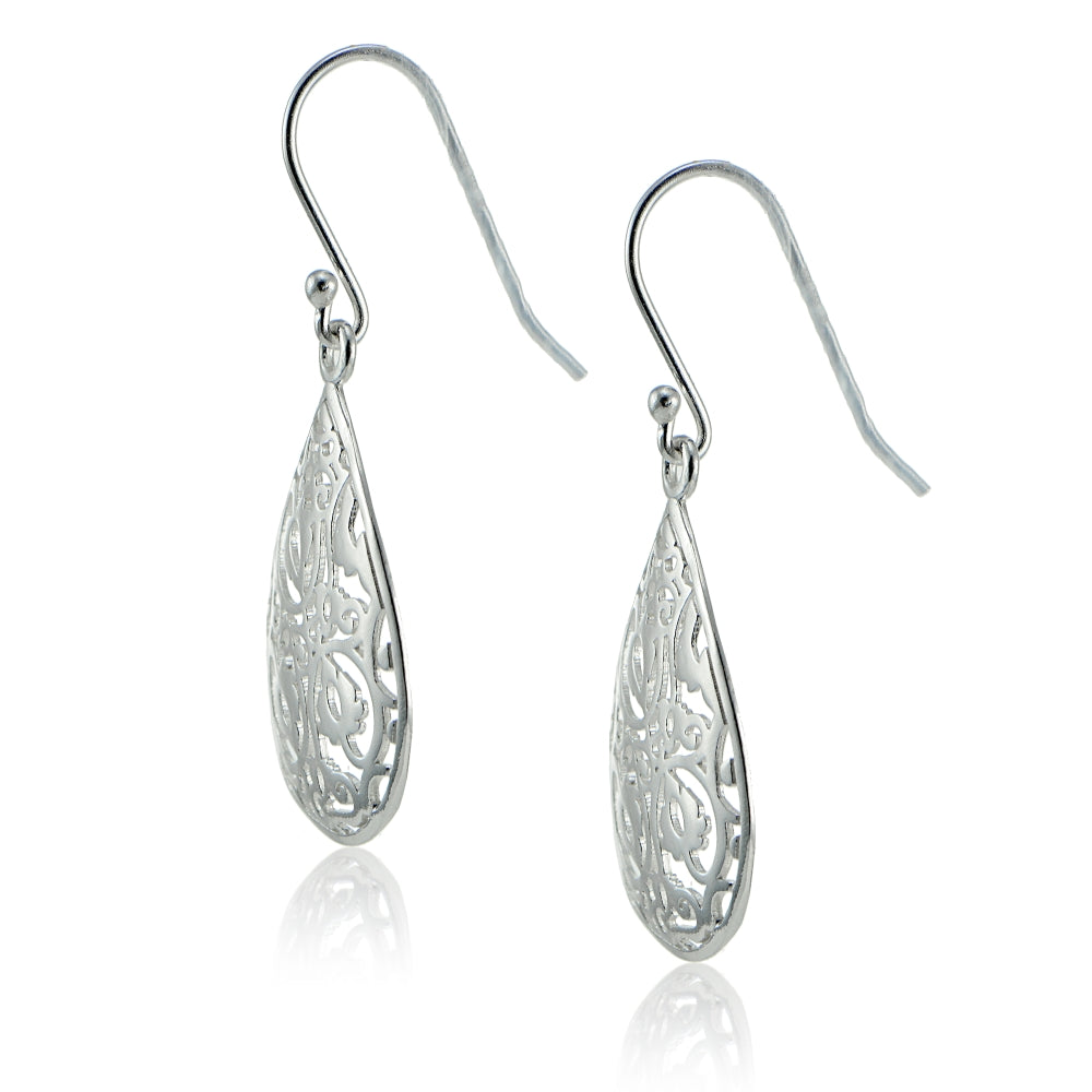 Sterling Silver Filigree Teardrop Earrings-3