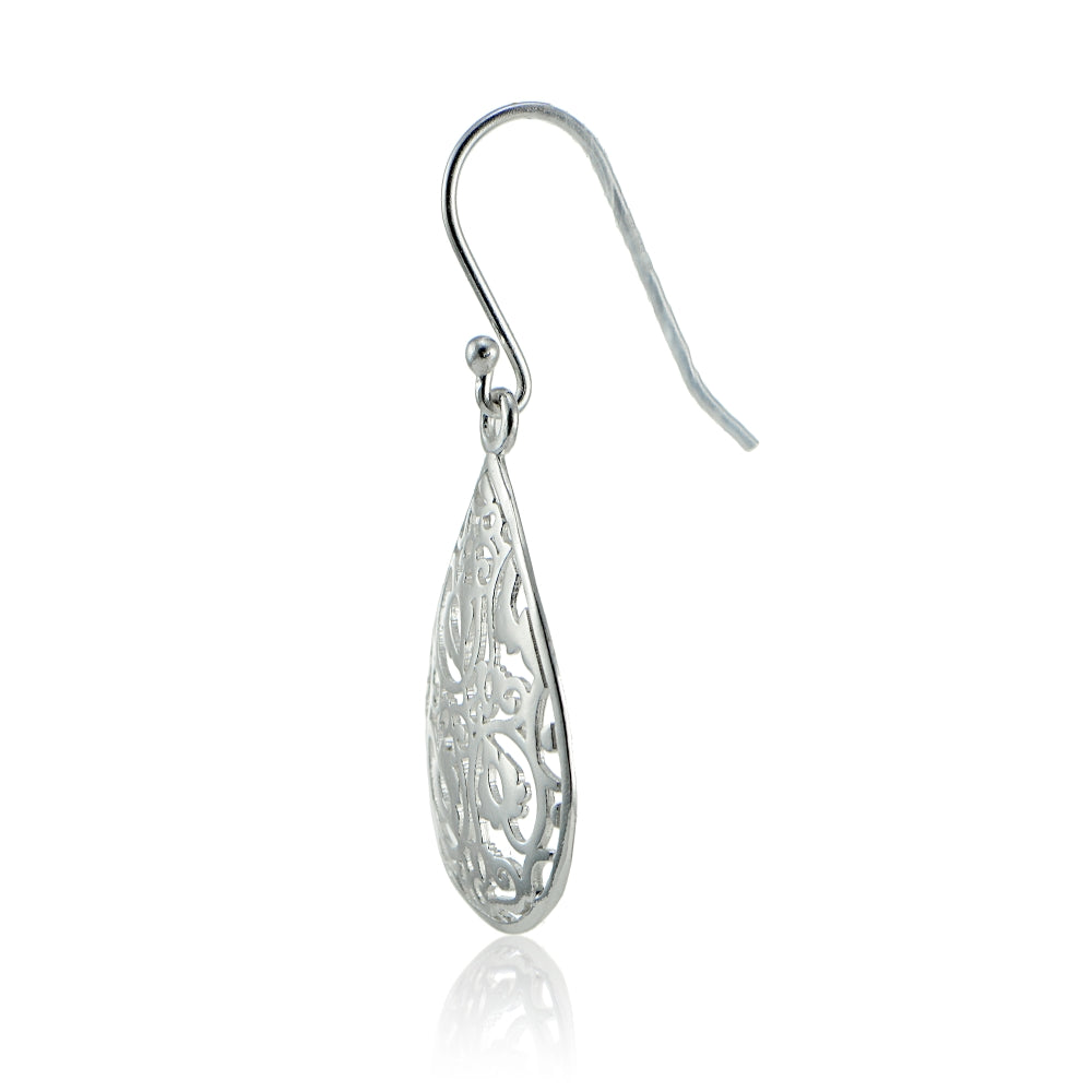 Sterling Silver Filigree Teardrop Earrings-4