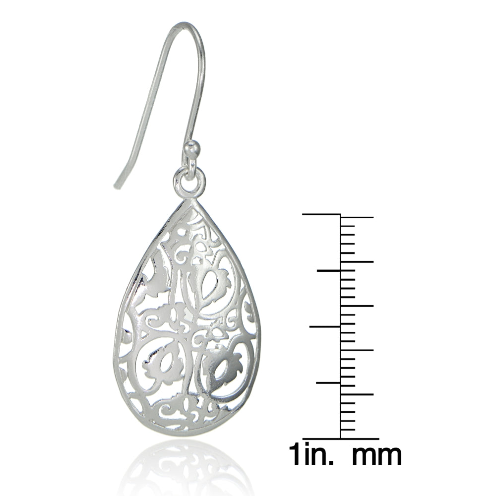 Sterling Silver Filigree Teardrop Earrings-5