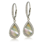 Sterling Silver Mother of Pearl and Cubic Zirconia Teardrop Dangle Leverback Earrings