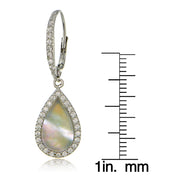 Sterling Silver Mother of Pearl and Cubic Zirconia Teardrop Dangle Leverback Earrings